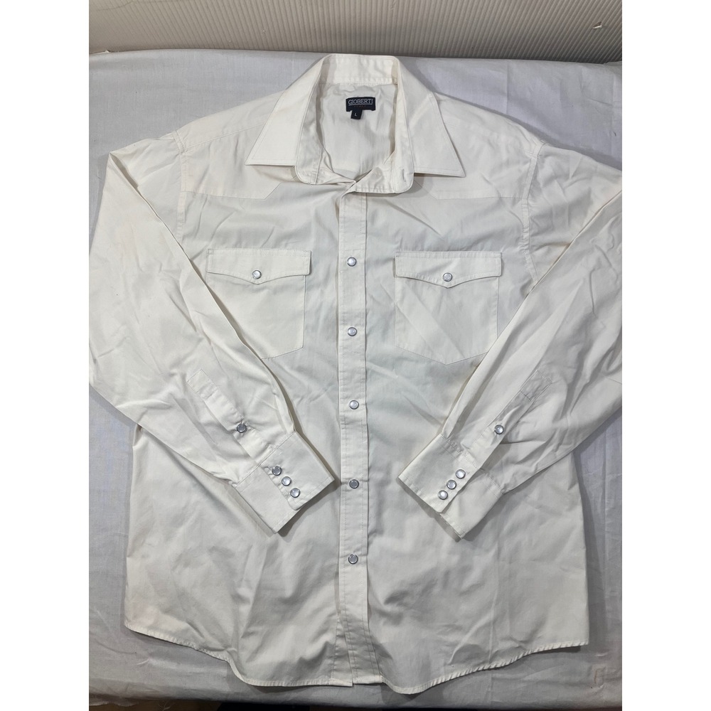 Gioberti Mens Western Pearl Snap Shirt Cream Long Sleeve Cotton Blend LS-95W L‎